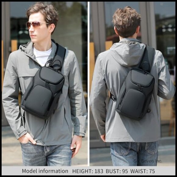 Water-Resistant Oxford Sling Backpack with USB Charging Port main image 5